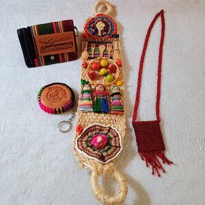 NWOT: Bundle Handmade Guatemalan Wallet & Coin Purse,  Amulet Bag & Wall Decor